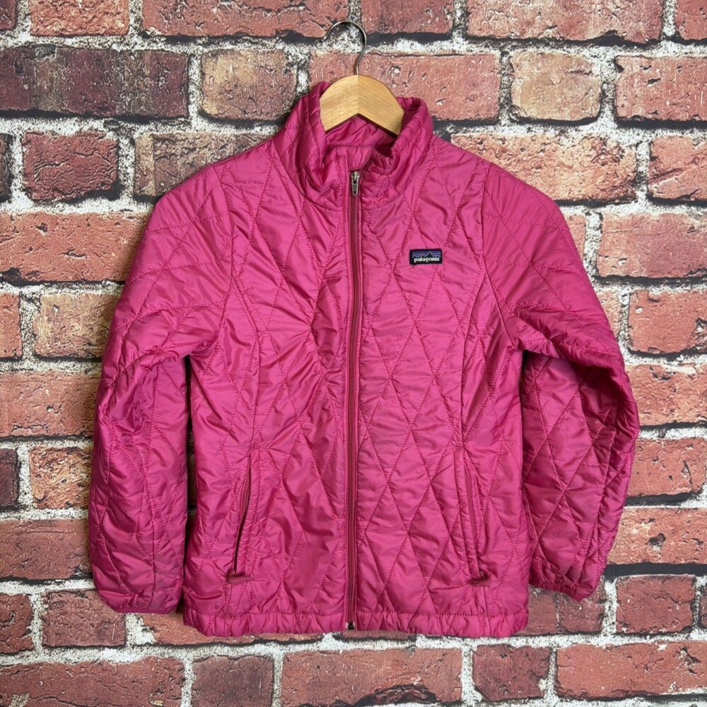 Patagonia Nano Puff Jacket Pink Diamond Quilted Full Zip Primaloft Girls M (10)